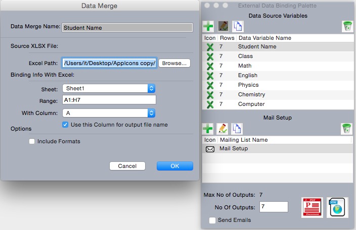 External XLSX Data Merge Dialog